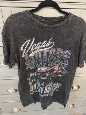 Hollister Black Graphic Tee with Pink & Blue Car Art